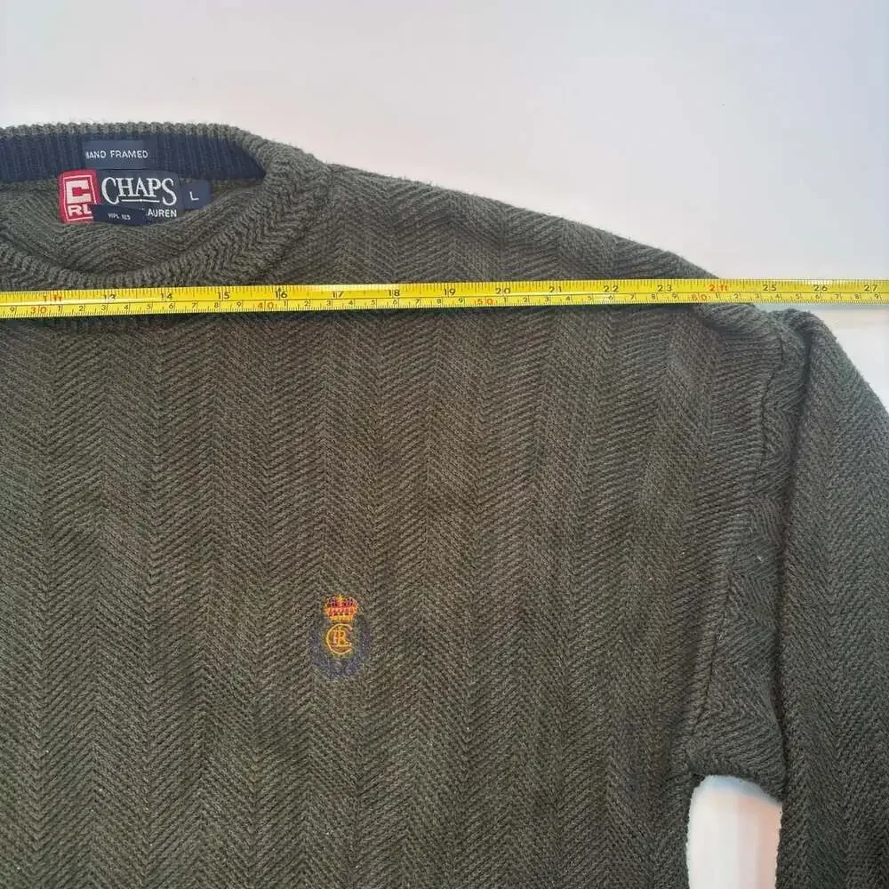 Vintage 90s Chaps Ralph Lauren Olive Green Chevron Knit Sweater Large